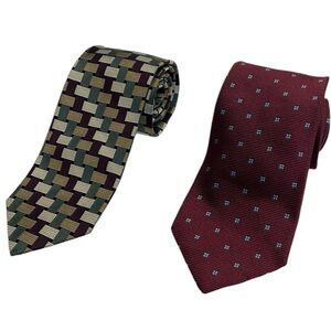 Lands End Bundle lot 2 Neckties Ties 100% Silk Regular Long Jacquard Micro Print